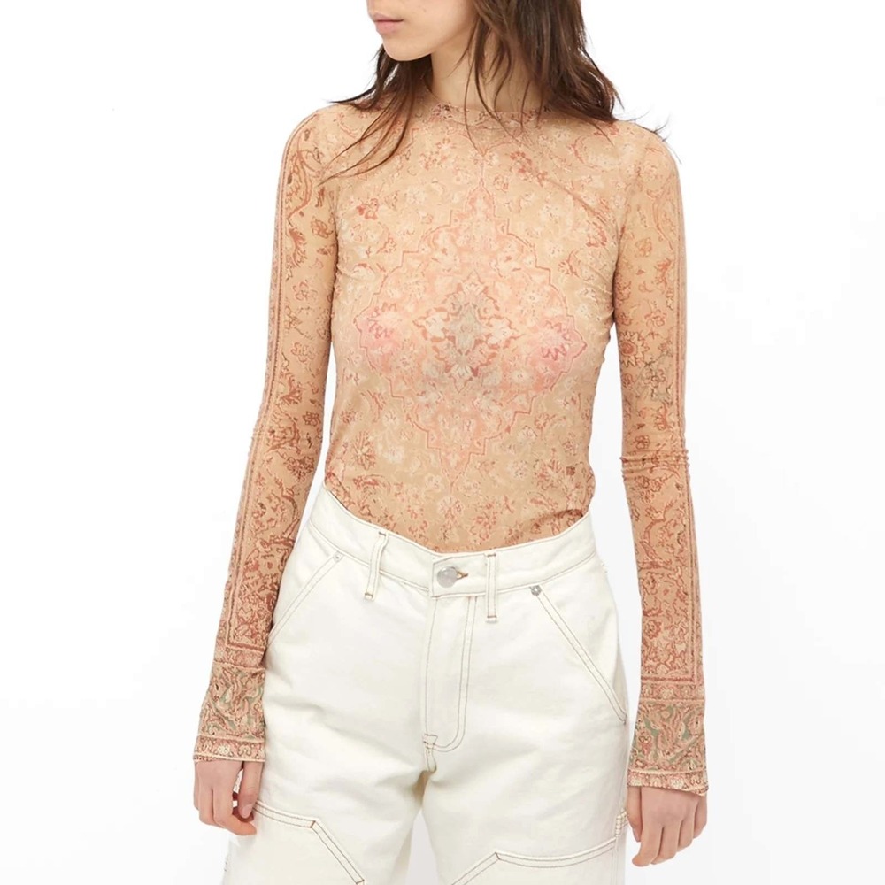 Acne Studios Long Sleeve Estrelle Vcarpet Print Sheer Mesh Top Size Womens XS